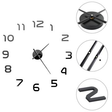 3D Wall Clock Modern Design 100 cm XXL Black | Hipomarket