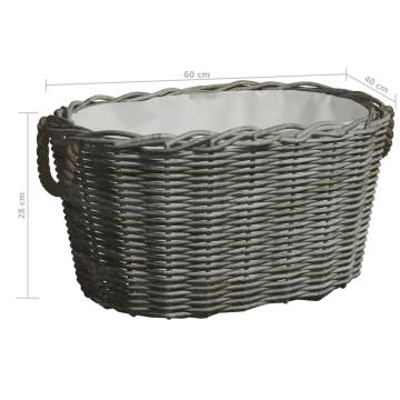 Stylish Grey Willow Firewood Basket with Handles - 60x40 cm