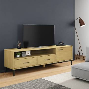 OSLO Brown Solid Wood Pine TV Cabinet with Metal Legs