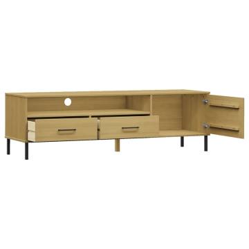 OSLO Brown Solid Wood Pine TV Cabinet with Metal Legs