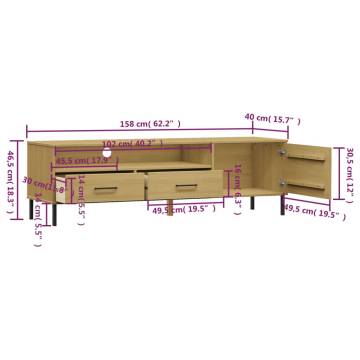 OSLO Brown Solid Wood Pine TV Cabinet with Metal Legs