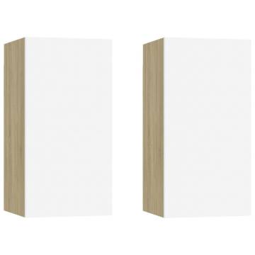 Stylish TV Cabinets Set - White & Sonoma Oak - 30.5x30x60 cm