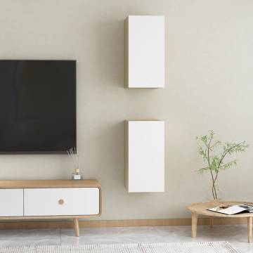 Stylish TV Cabinets Set - White & Sonoma Oak - 30.5x30x60 cm