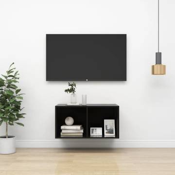 High Gloss Black Wall-Mounted TV Cabinet - 37x37x72 cm