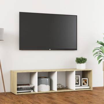 Stylish White & Sonoma Oak TV Cabinet - 142.5x35x36.5 cm