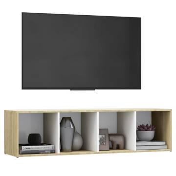 Stylish White & Sonoma Oak TV Cabinet - 142.5x35x36.5 cm