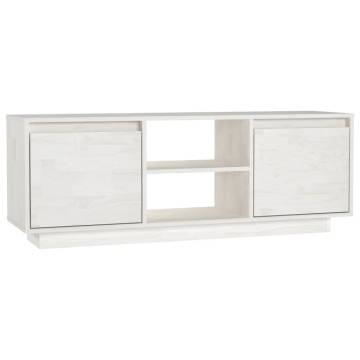 Elegant White TV Cabinet - Solid Pinewood 110x30x40 cm