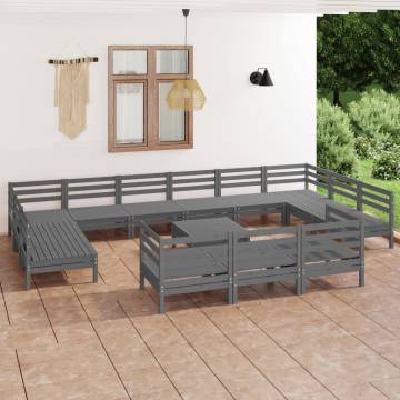 14 Piece Grey Solid Pine Garden Lounge Set - Relax in Style