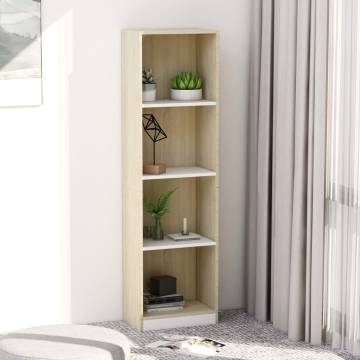 4-Tier Book Cabinet in White & Sonoma Oak - Stylish Storage