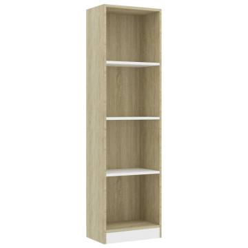 4-Tier Book Cabinet in White & Sonoma Oak - Stylish Storage