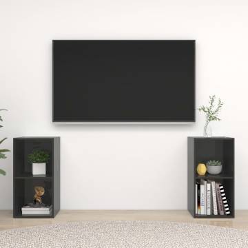 High Gloss Grey TV Cabinets - 2 pcs | Hipo Market