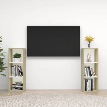 Stylish TV Cabinets 2 pcs White & Sonoma Oak - 107x35x37 cm