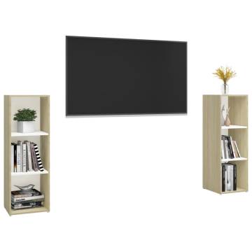 Stylish TV Cabinets 2 pcs White & Sonoma Oak - 107x35x37 cm