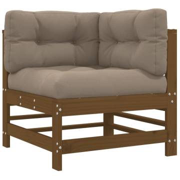 Honey Brown Corner Sofa with Cushions - Solid Wood Pine