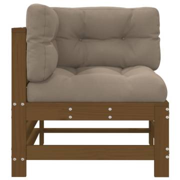 Honey Brown Corner Sofa with Cushions - Solid Wood Pine