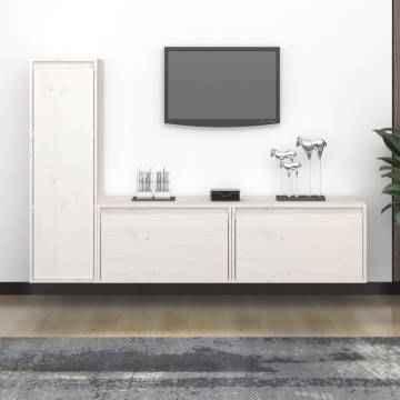 Stylish 3 Pcs White Solid Wood Pine TV Cabinets - Hipomarket