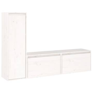 Stylish 3 Pcs White Solid Wood Pine TV Cabinets - Hipomarket