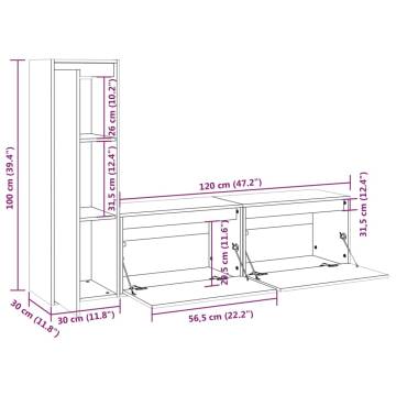 Stylish 3 Pcs White Solid Wood Pine TV Cabinets - Hipomarket