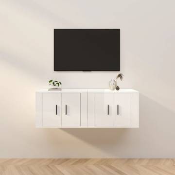 Wall-mounted TV Cabinets 2 pcs in High Gloss White | Hipomarket