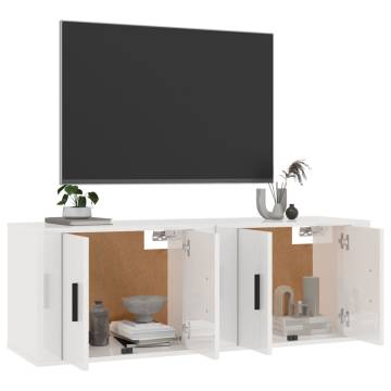 Wall-mounted TV Cabinets 2 pcs in High Gloss White | Hipomarket