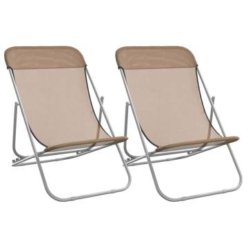 Folding Beach Chairs 2 pcs - Taupe Textilene & Steel