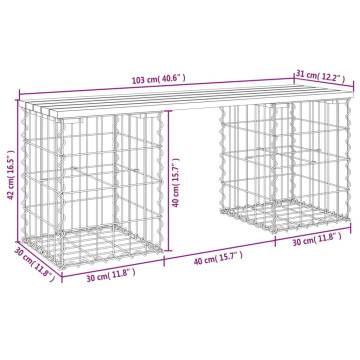 Garden Bench Gabion Design - Solid Pinewood Seating