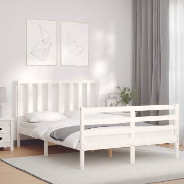 White Bed Frame with Headboard 140x200 cm - Solid Wood