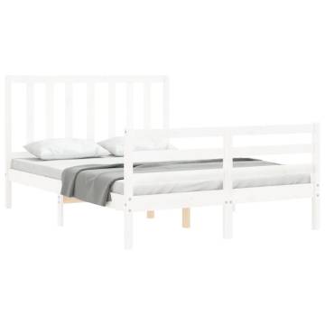 White Bed Frame with Headboard 140x200 cm - Solid Wood