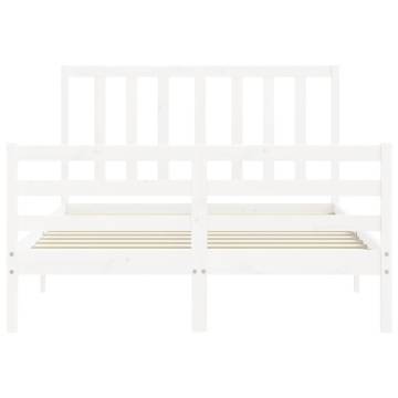 White Bed Frame with Headboard 140x200 cm - Solid Wood