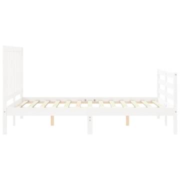 White Bed Frame with Headboard 140x200 cm - Solid Wood