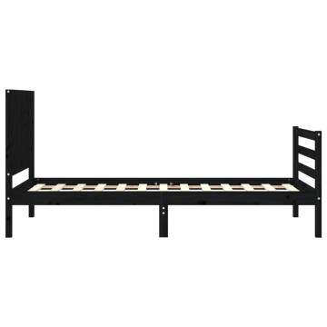 Black Bed Frame with Headboard - 90x200 cm Solid Wood