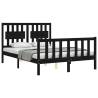 Stylish Black Bed Frame with Headboard - 140x200 cm Solid Wood