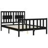 Stylish Black Bed Frame with Headboard - 140x200 cm Solid Wood