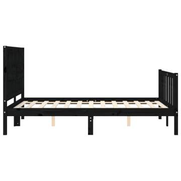 Stylish Black Bed Frame with Headboard - 140x200 cm Solid Wood