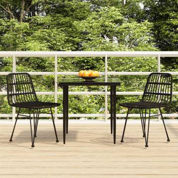 3 Piece Black Poly Rattan Garden Dining Set - Durable & Stylish