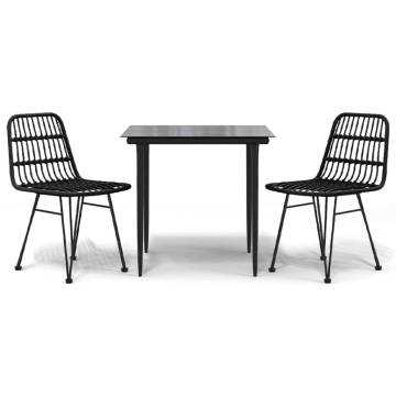 3 Piece Black Poly Rattan Garden Dining Set - Durable & Stylish