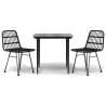 3 Piece Black Poly Rattan Garden Dining Set - Durable & Stylish