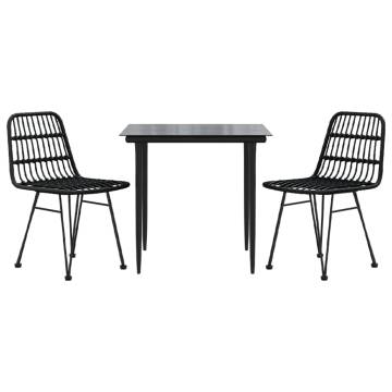 3 Piece Black Poly Rattan Garden Dining Set - Durable & Stylish