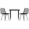 3 Piece Black Poly Rattan Garden Dining Set - Durable & Stylish