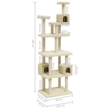 Cat Tree with Sisal Scratching Posts - Cream 188 cm