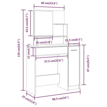 Elegant Black Dressing Table with Mirror - 86.5x35x136 cm