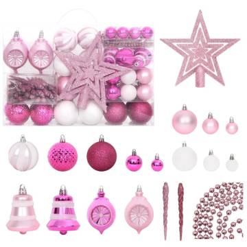 108 Piece Christmas Bauble Set - White & Pink Decor