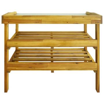 Potting Bench with 2 Shelves - Solid Acacia Wood & Zinc