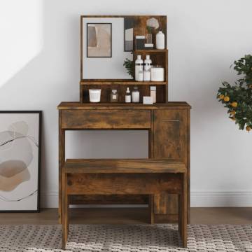 Elegant Smoked Oak Dressing Table with Mirror | 86.5x35x136 cm