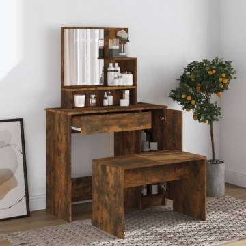 Elegant Smoked Oak Dressing Table with Mirror | 86.5x35x136 cm