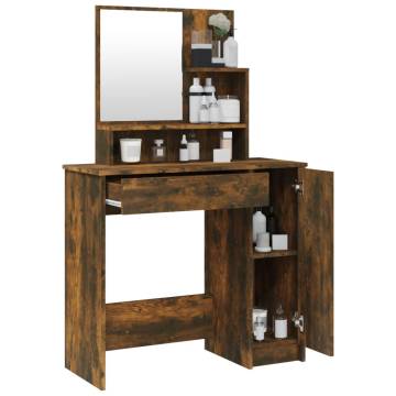 Elegant Smoked Oak Dressing Table with Mirror | 86.5x35x136 cm