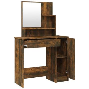 Elegant Smoked Oak Dressing Table with Mirror | 86.5x35x136 cm