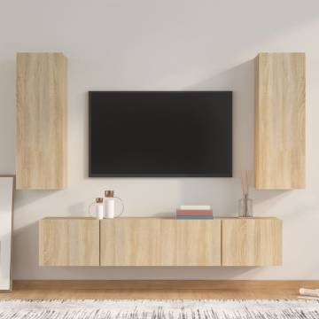 4 Piece TV Cabinet Set - Sonoma Oak Engineered Wood | Hipomarket