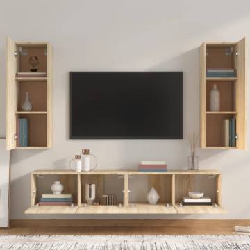 4 Piece TV Cabinet Set - Sonoma Oak Engineered Wood | Hipomarket