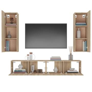 4 Piece TV Cabinet Set - Sonoma Oak Engineered Wood | Hipomarket